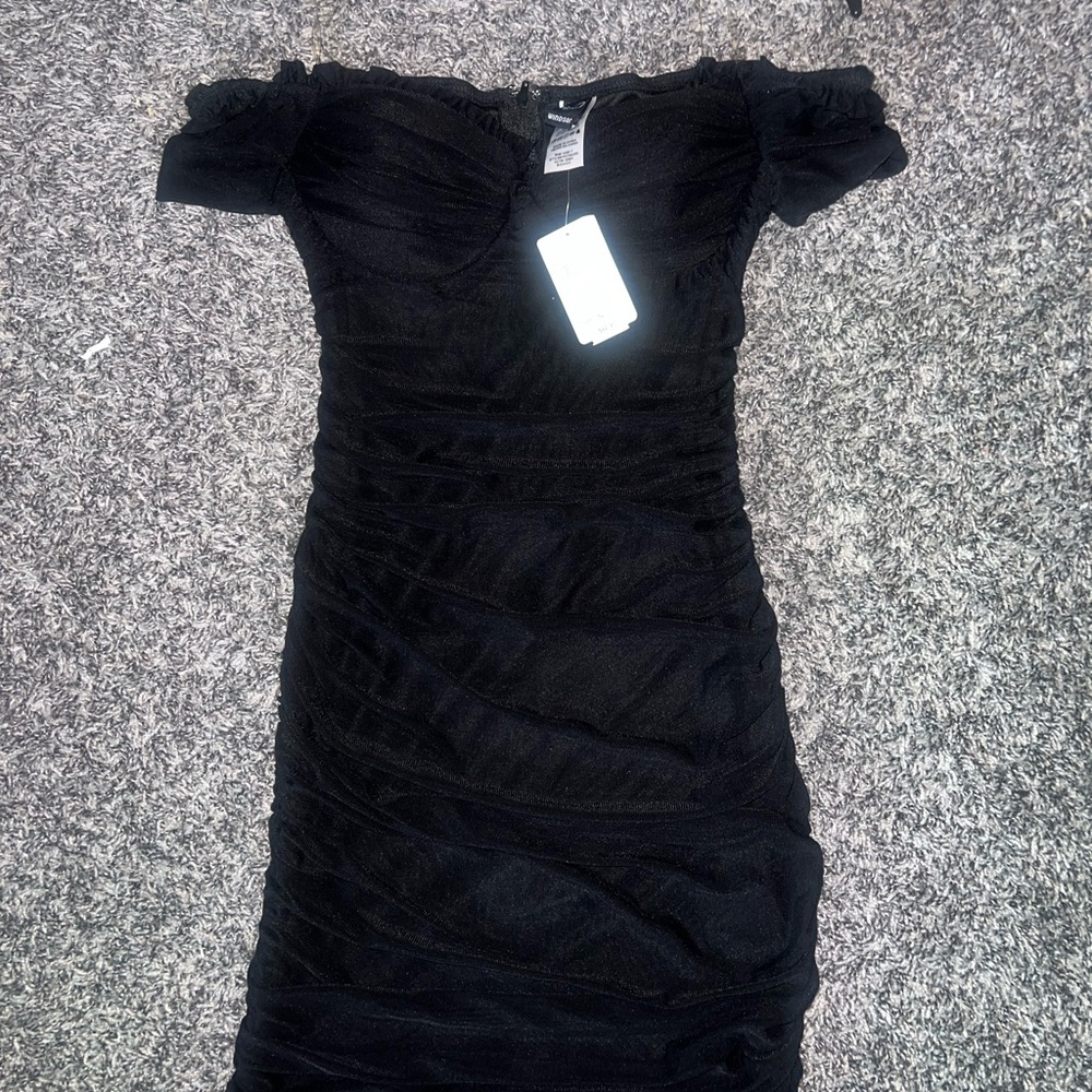 Windsor Black Off-Shoulder Ruched Bodycon Dress